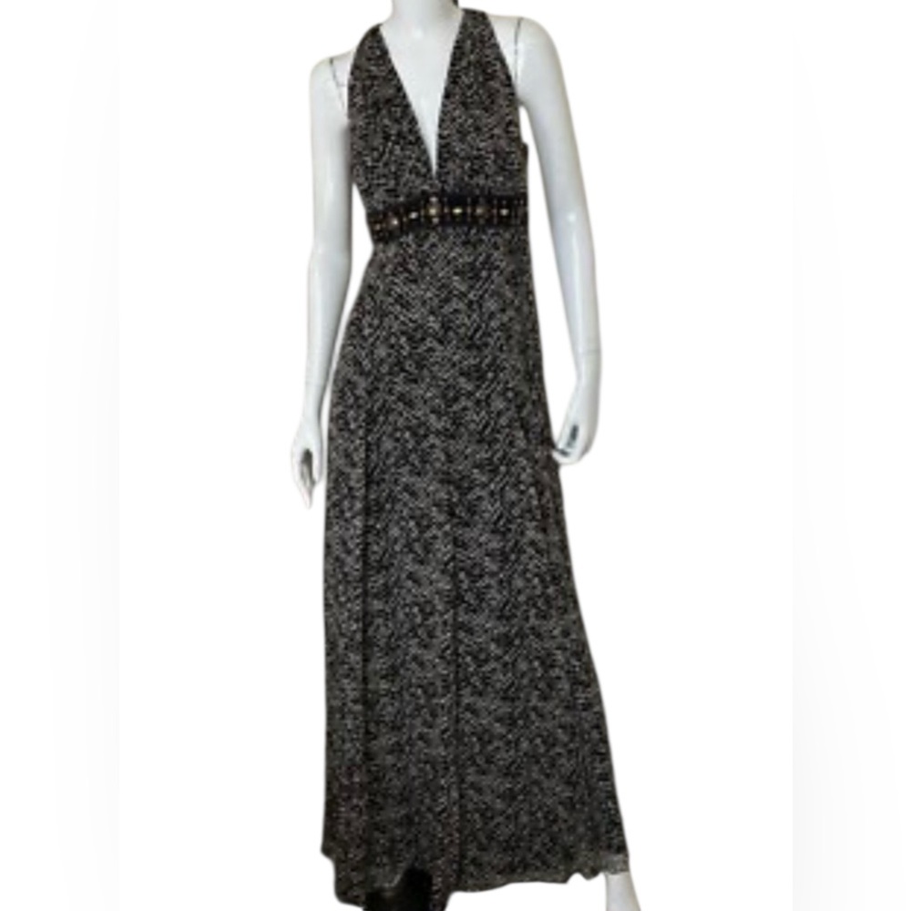 Laundry by Shelli Segal 100%Silk w/black/tan Ikat print,beaded waistband size 4